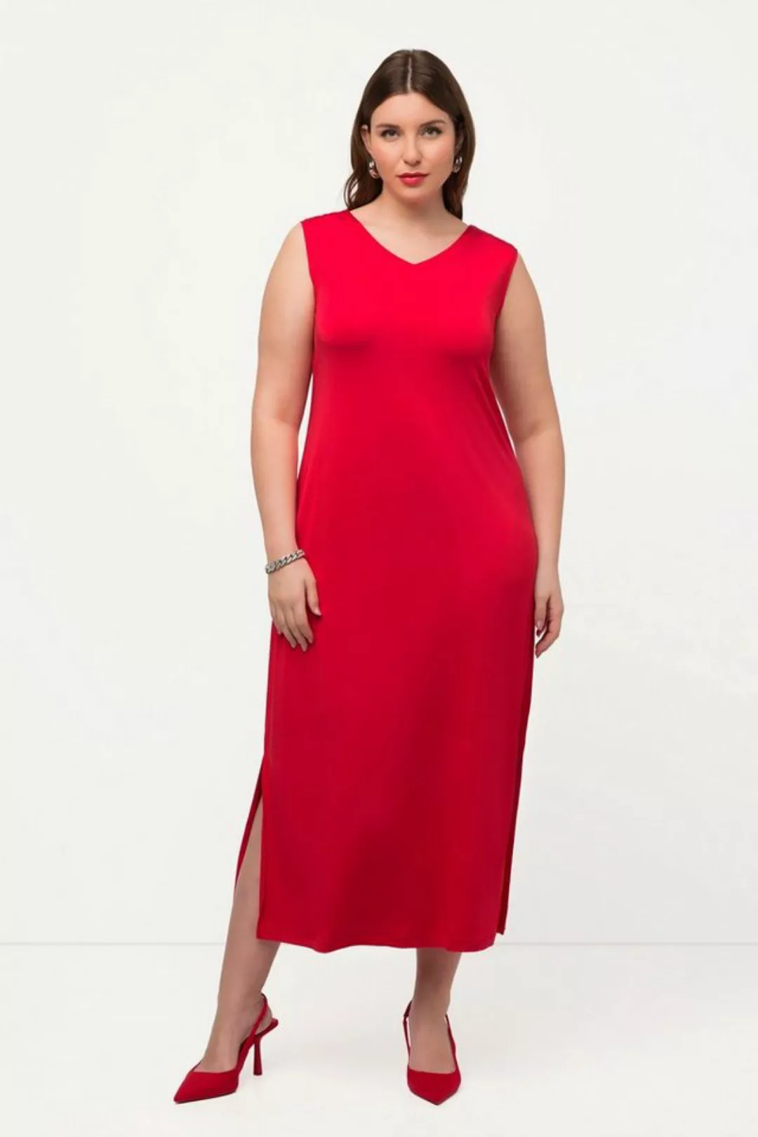 Ulla Popken Jerseykleid Slinky-Midikleid A-Linie V-Ausschnitt ärmellos günstig online kaufen