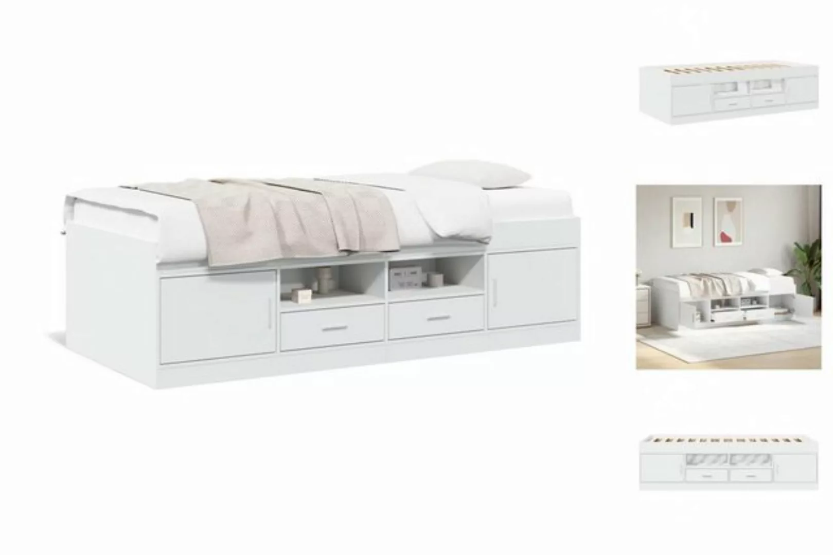 vidaXL Bettgestell Gästebett Tagesbett mit Schubladen Weiß 75x190 cm Spanpl günstig online kaufen