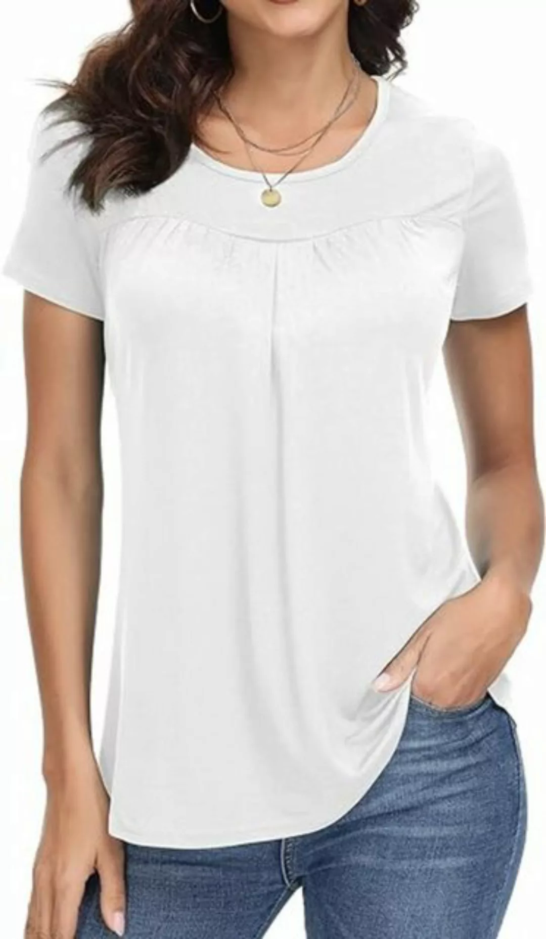 T-Shirt Damen T-Shirt Sommer Shirt Oberteil Kurzarm Casual Rundhals Weiß L günstig online kaufen