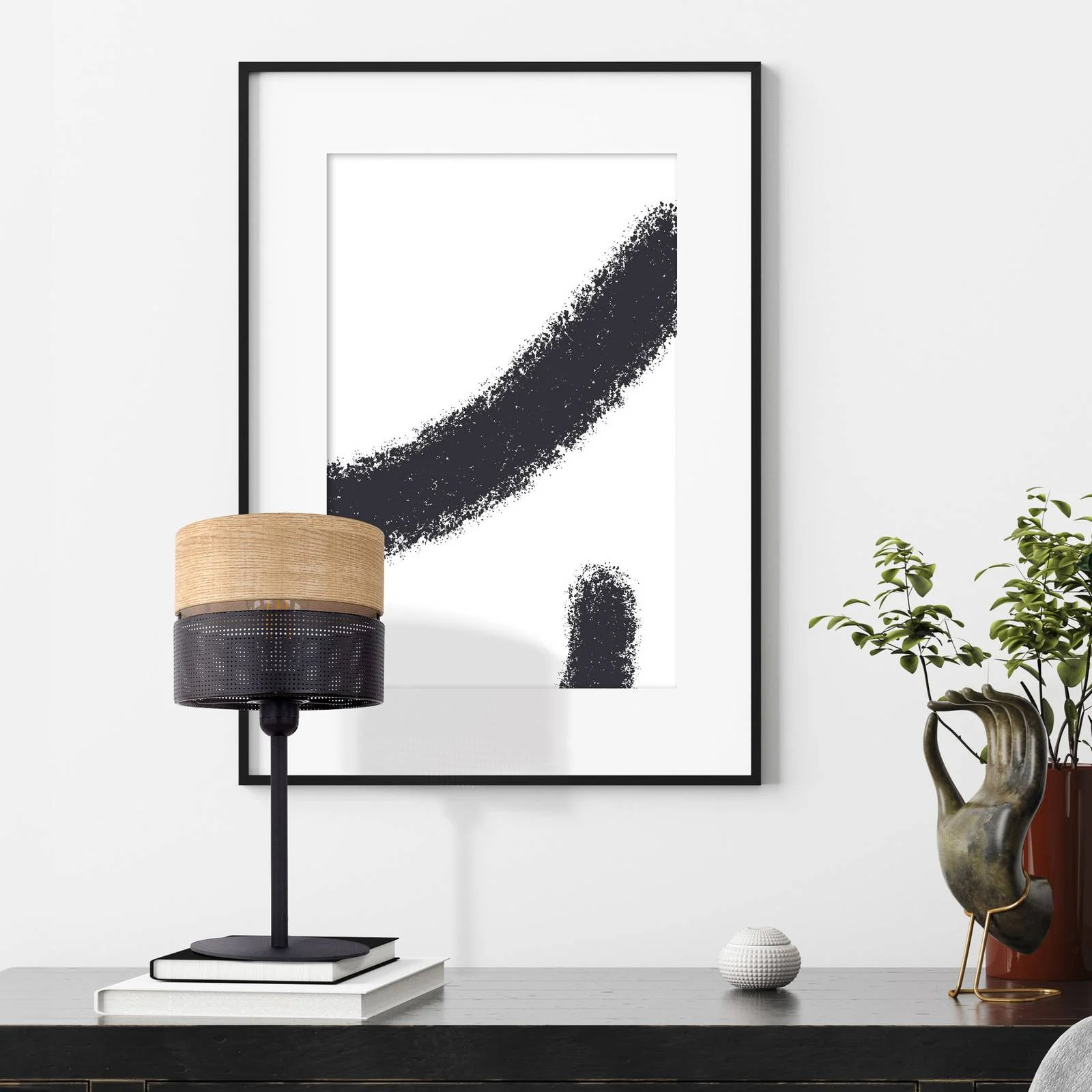 Tischleuchte Nicol, schwarz, Holzoptik, Höhe 45 cm, 1 x E27 günstig online kaufen