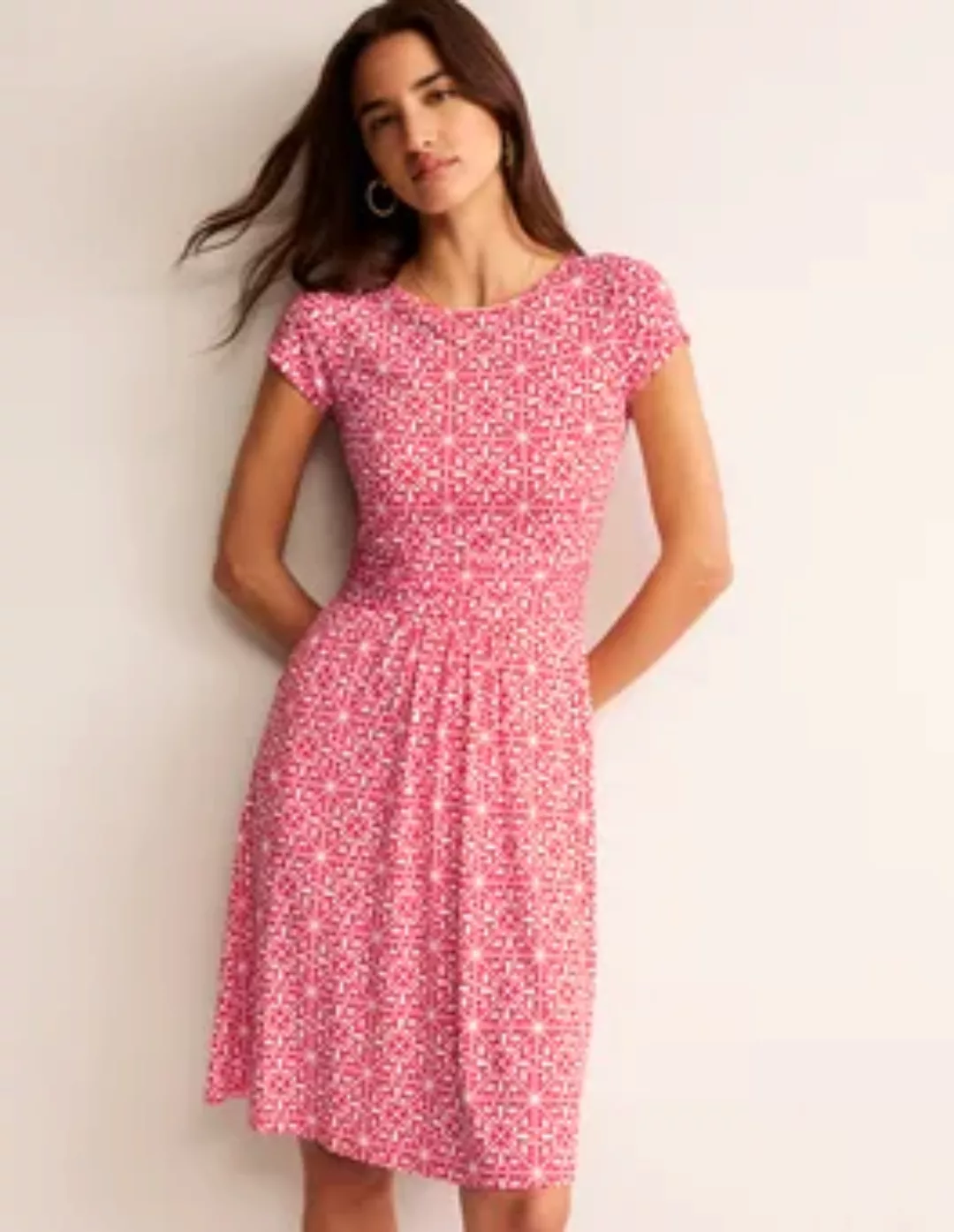 Amelie Jersey-Kleid Damen Boden, Flammenrot, Blumenmuster-Mosaik günstig online kaufen