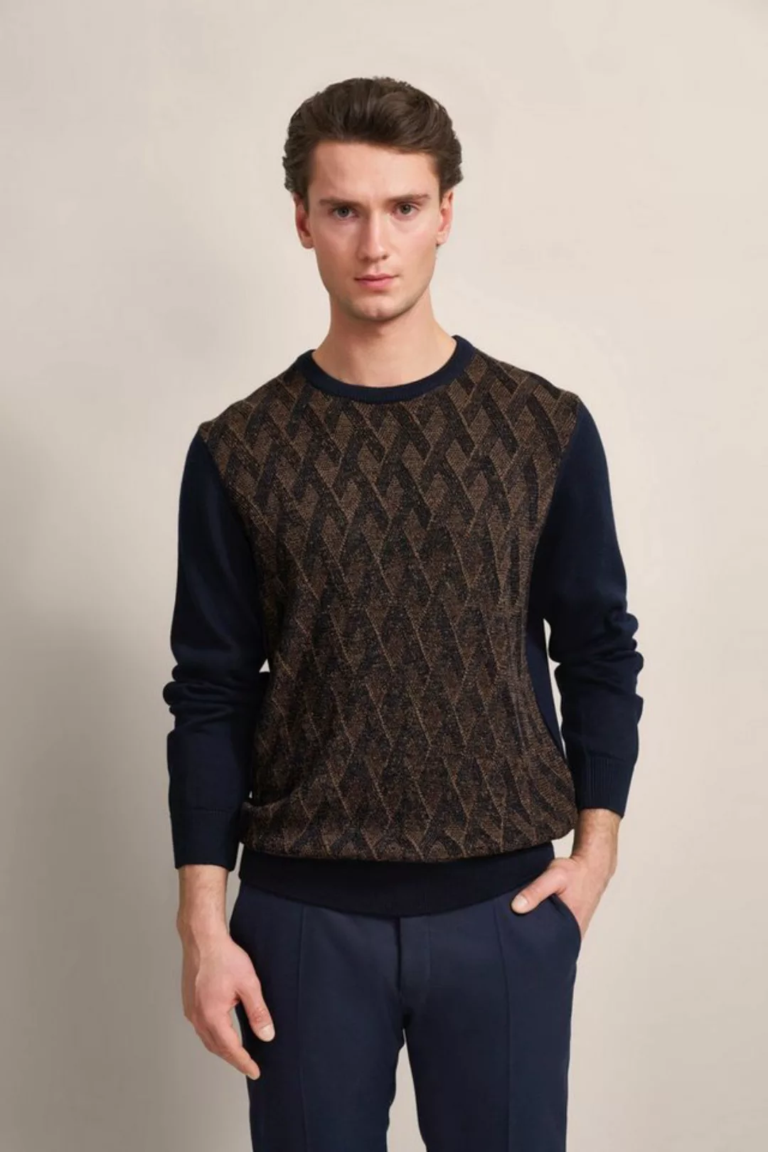 bugatti Strickpullover mit 2-farbigem Rautenmuster günstig online kaufen