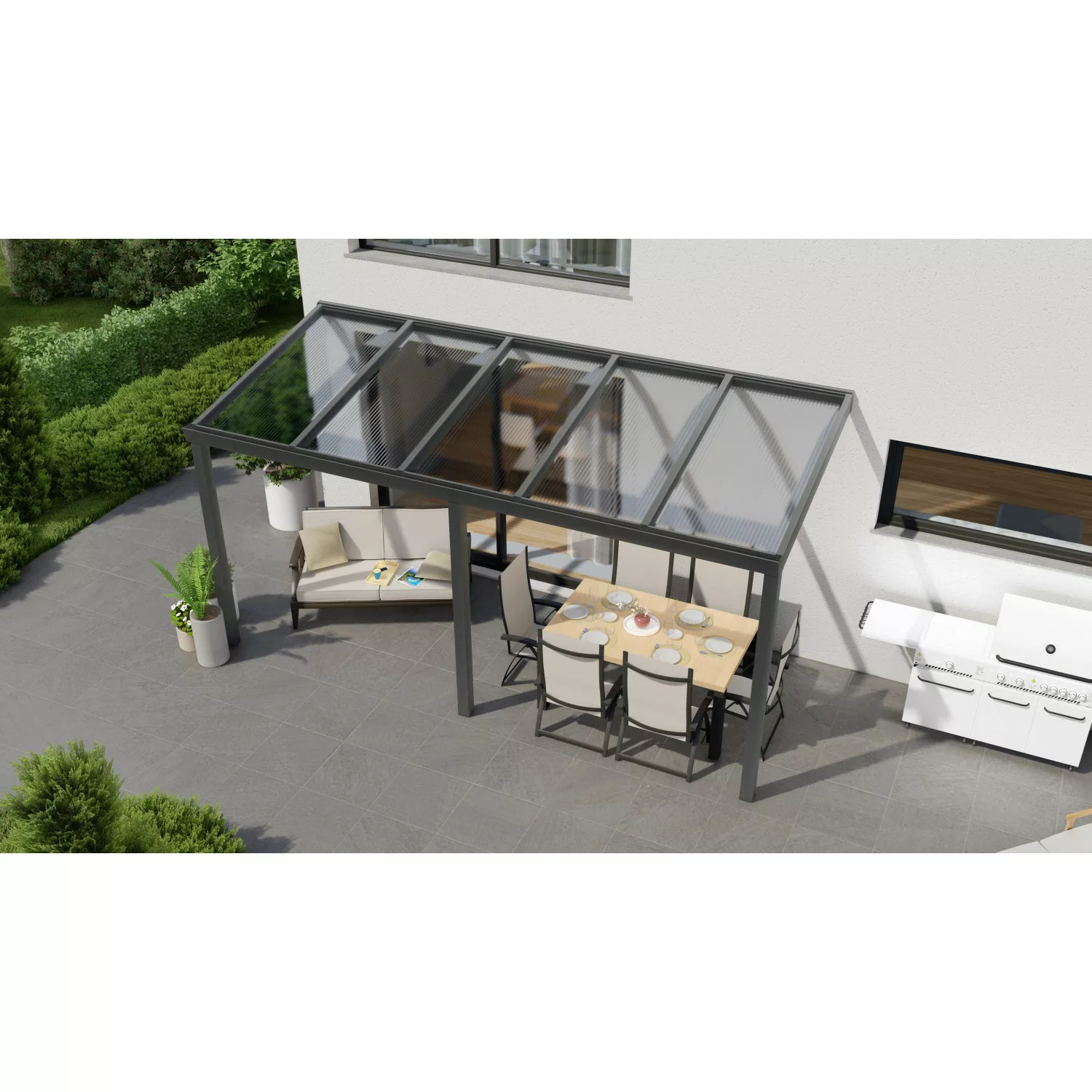 Terrassenüberdachung Professional 500 cm x 350 cm Anthrazit Struktur PC Kla günstig online kaufen