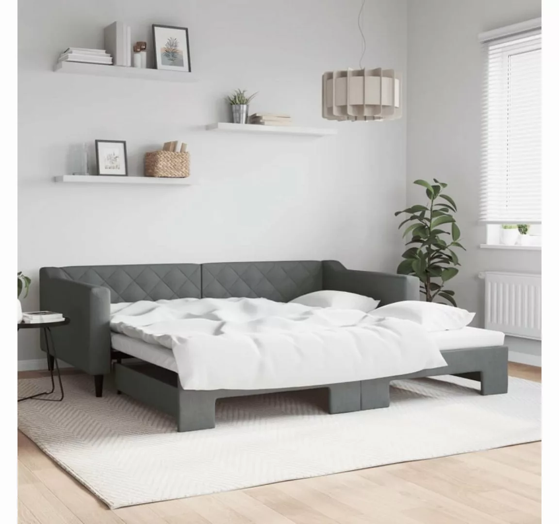 vidaXL Gästebett Gästebett Tagesbett Ausziehbar Dunkelgrau 100x200 cm Stoff günstig online kaufen