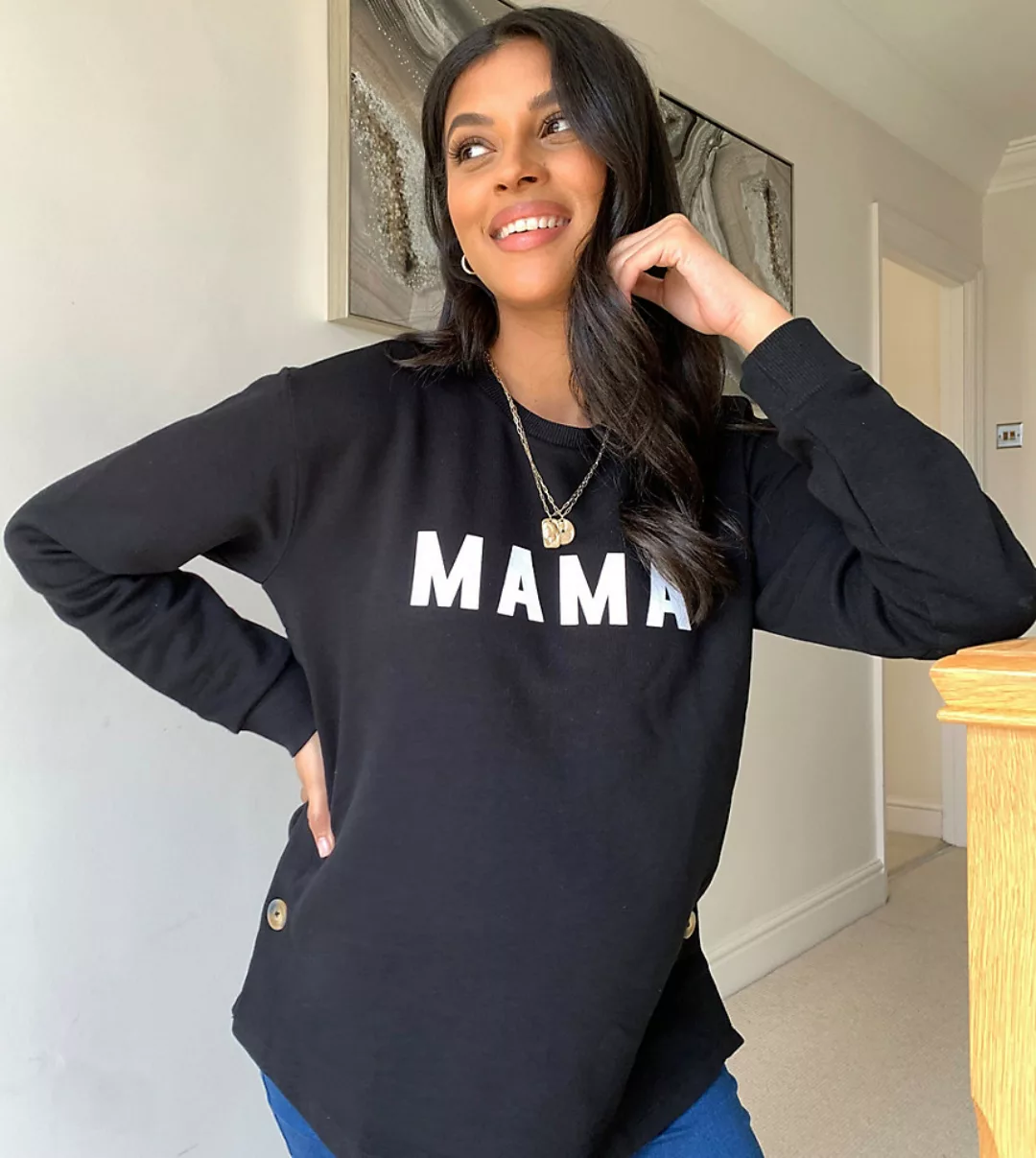 ASOS DESIGN Maternity – Schwarzes Still-Sweatshirt mit seitlichem Knopfvers günstig online kaufen
