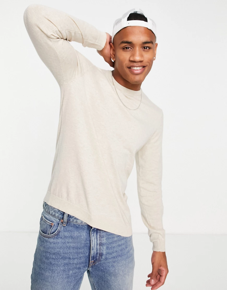 ASOS DESIGN – Strickpullover aus Baumwolle in meliertem Hellbeige-Neutral günstig online kaufen