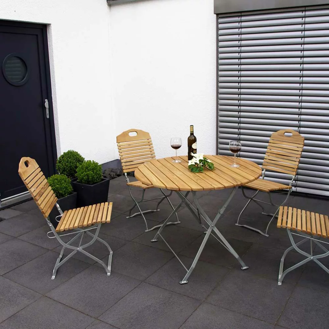 Terrassen Sitzgruppe aus Robinie Massivholz und Stahl klappbar (fünfteilig) günstig online kaufen