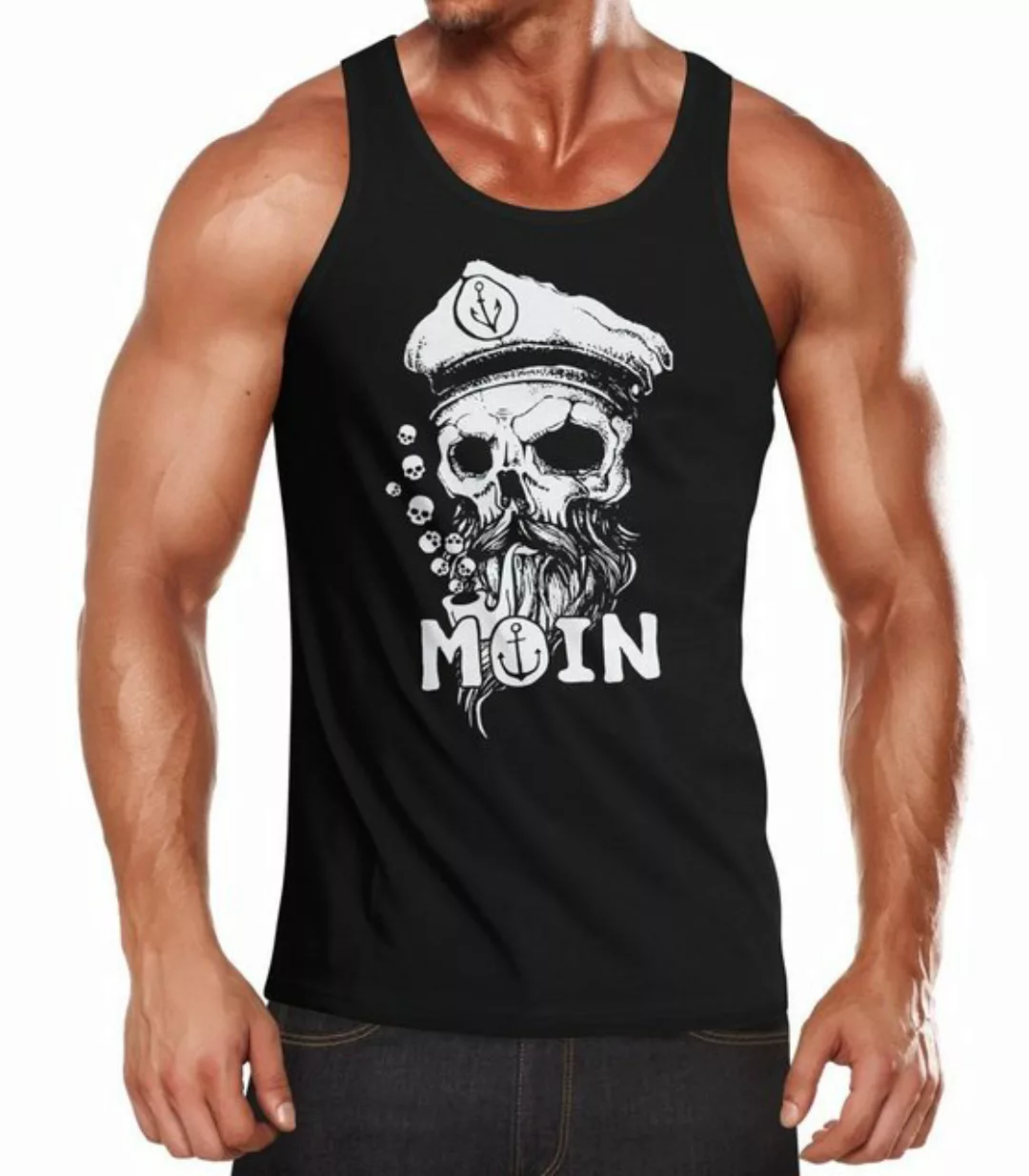 Neverless Tanktop Herren Tank-Top Moin Kapitän Totenkopf Anker Bart Hamburg günstig online kaufen