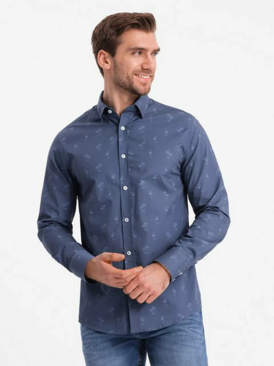 OMBRE Langarmhemd Klassisches Herrenhemd aus Baumwolle SLIM FIT mit Mikromu günstig online kaufen