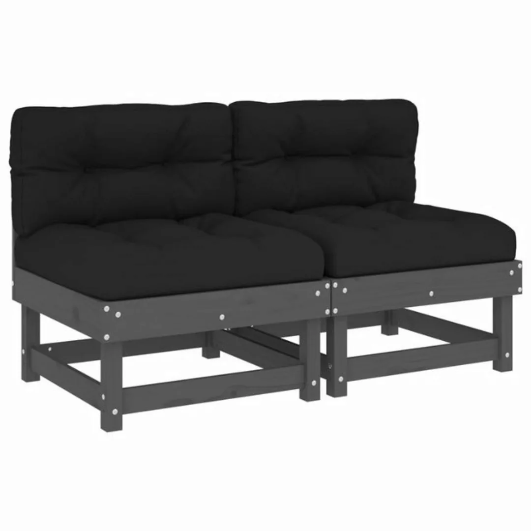 vidaXL Sofaelement Mittelsofas mit Kissen 2 Stk. Grau Massivholz Kiefer (1 günstig online kaufen