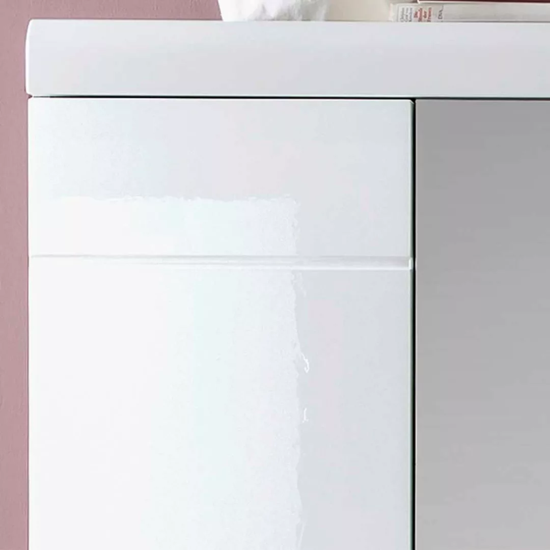 Garderobenschrank mit Spiegel Weiß Hochglanz & Wildeichefarben günstig online kaufen