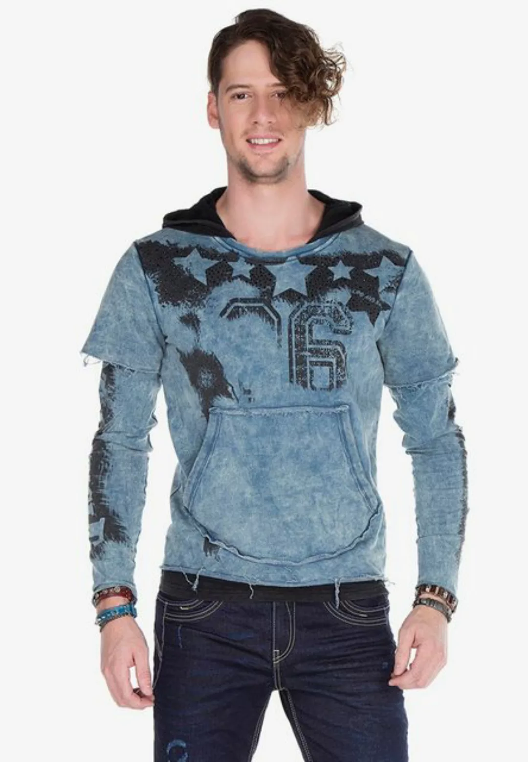 Cipo & Baxx Kapuzensweatshirt mit verwaschenen Prints günstig online kaufen