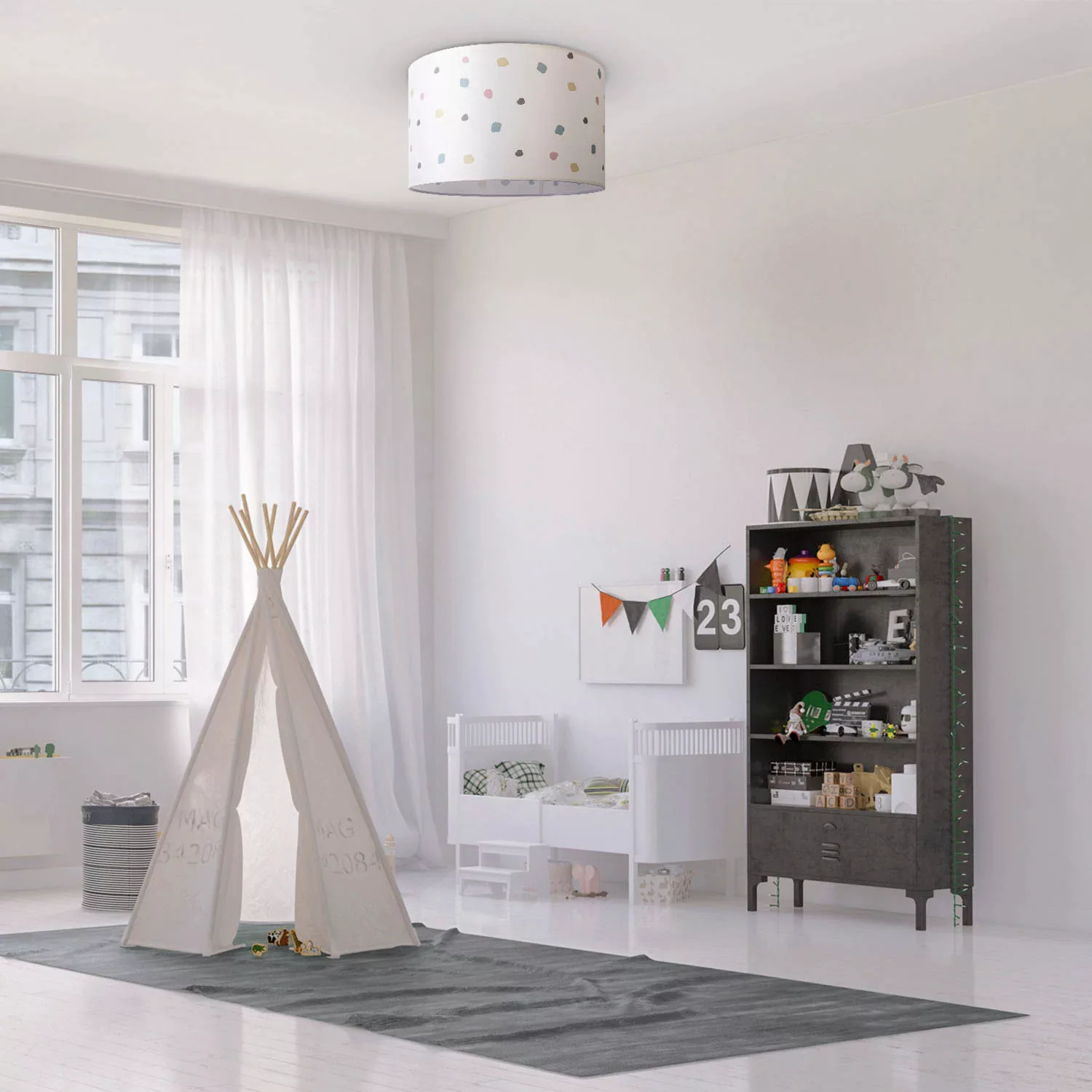 Paco Home Deckenleuchte »Hugo Dots«, Deckenleuchte Stofflampe Wohnzimmer La günstig online kaufen