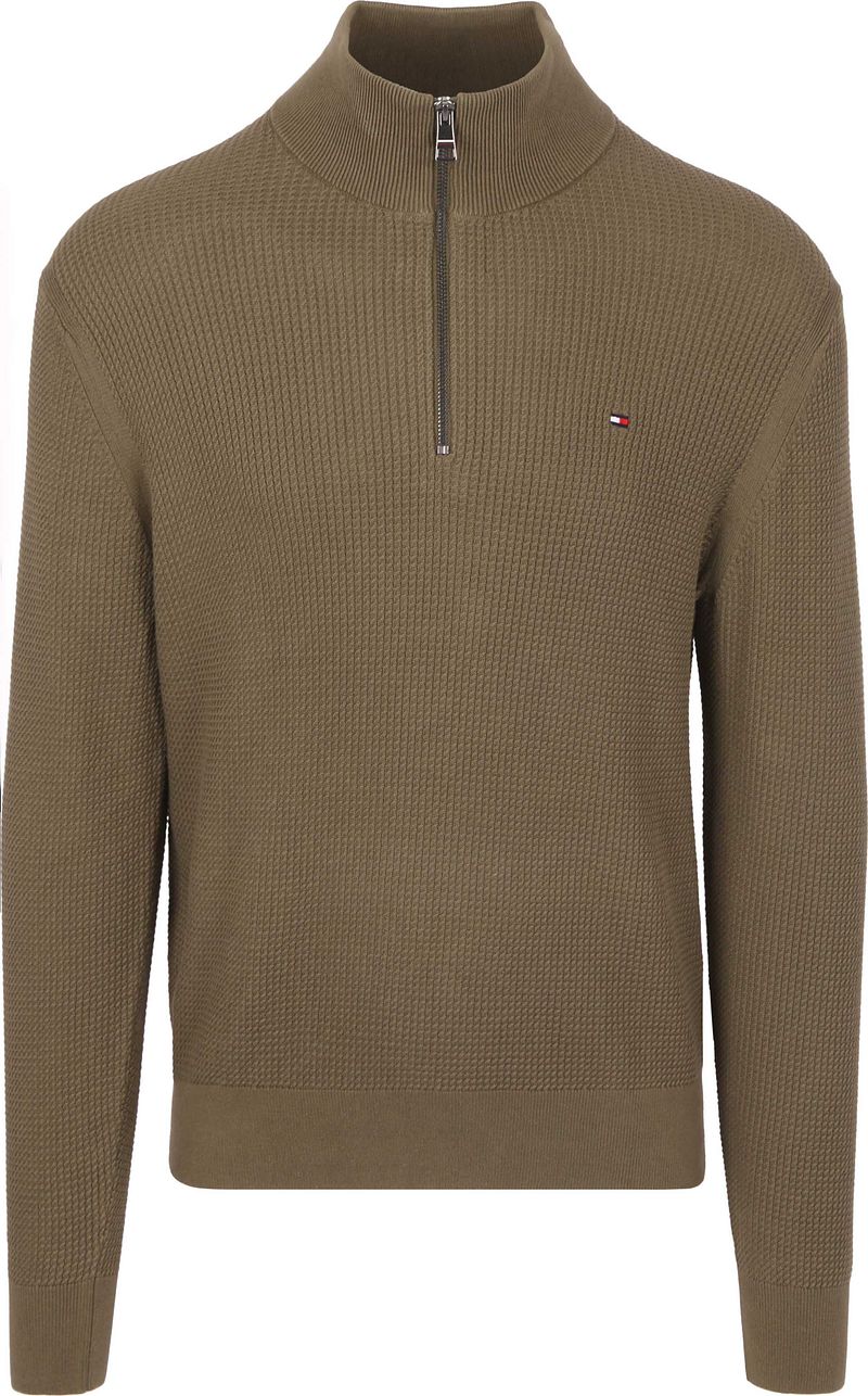 Tommy Hilfiger Half Zip Kabelpullover Olivgrün - Größe M günstig online kaufen