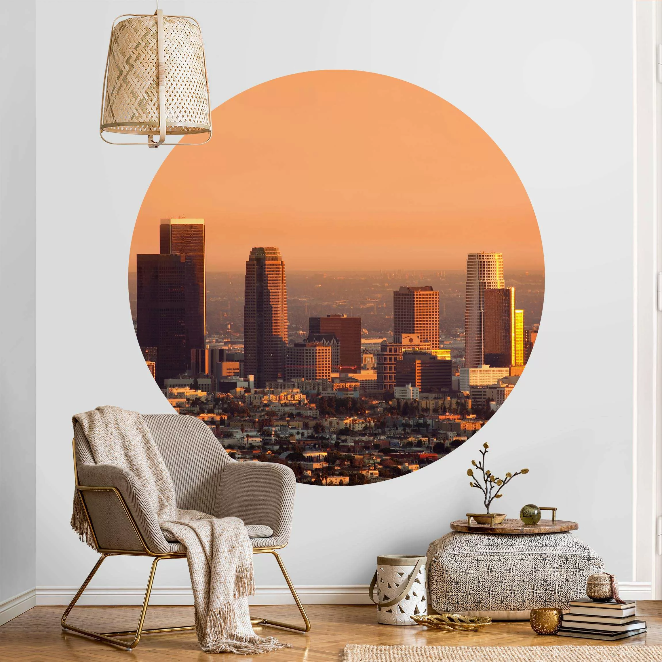Runde Fototapete selbstklebend Skyline of Los Angeles günstig online kaufen
