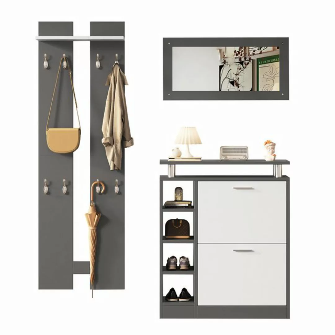 YNOFIT Schrank-Set Wandgarderobenset mit Spiegel, 2 Wandpaneelen, 1 Regal, günstig online kaufen