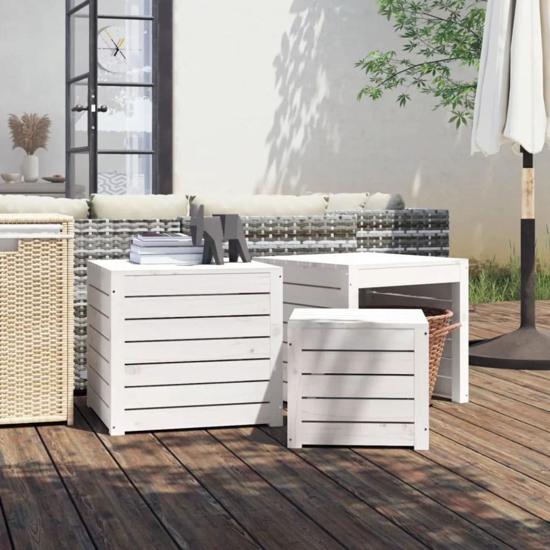 Vidaxl 3-tlg. Gartenbox-set Weiß Massivholz Kiefer günstig online kaufen
