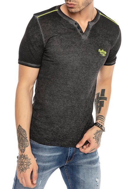 RedBridge T-Shirt mit Henley-Ausschnitt im Used-Look – Kurzarm-Shirt Basic günstig online kaufen