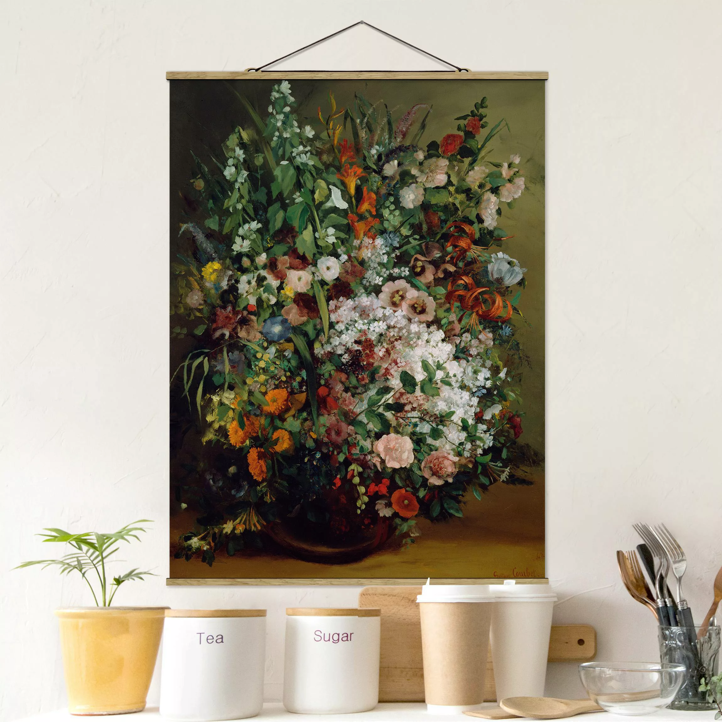 Stoffbild Blumen mit Posterleisten - Hochformat Gustave Courbet - Blumenstr günstig online kaufen