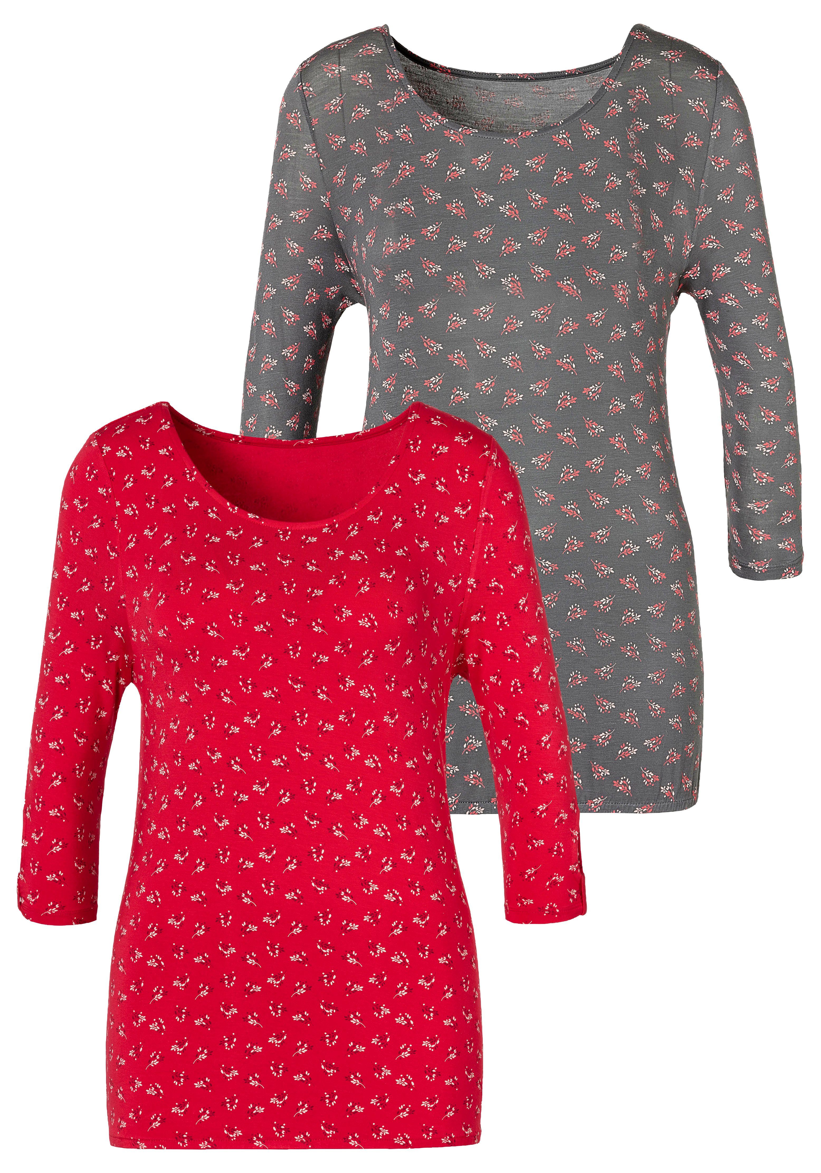 LASCANA 3/4-Arm-Shirt "mit kleinem Cut-Out am Ärmelsaum", (2er-Pack), aus w günstig online kaufen