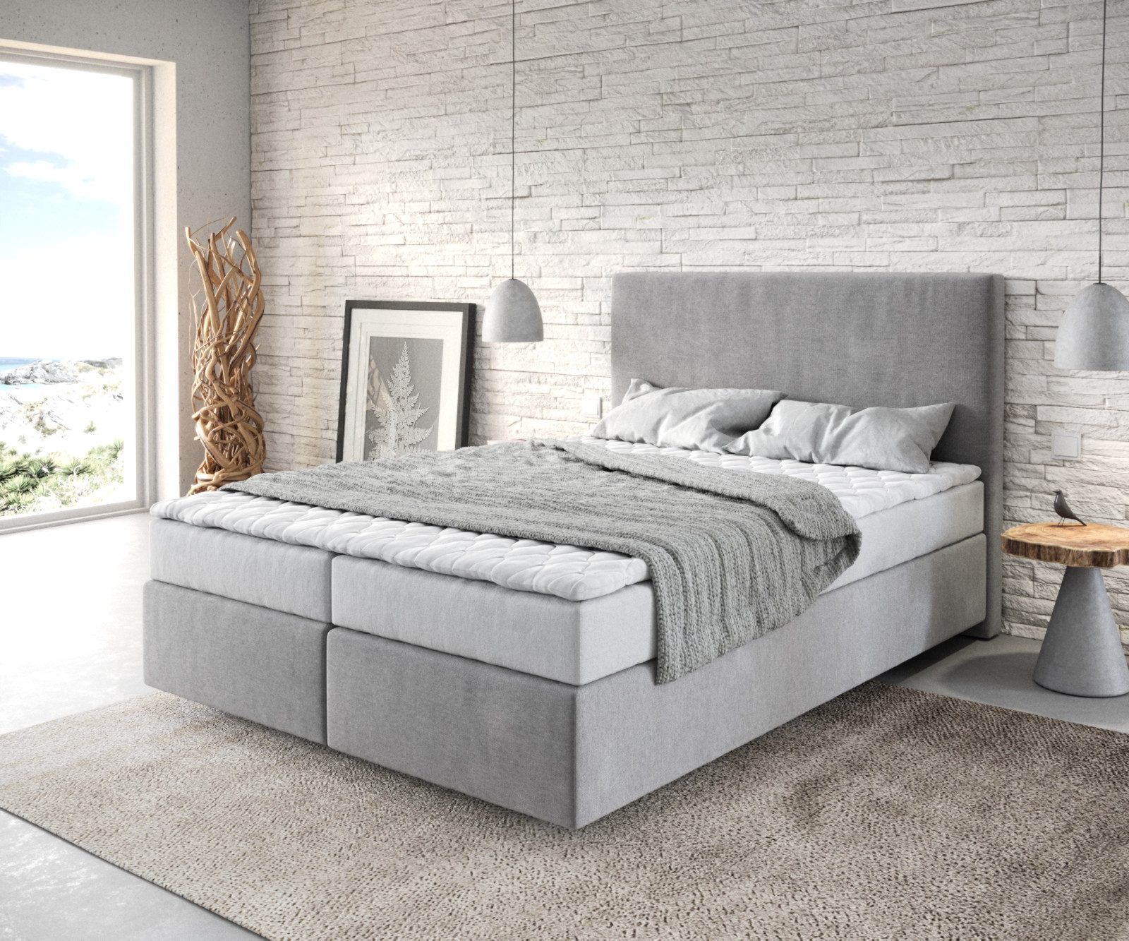 DELIFE Boxspringbett Dream-Well, Mikrofaser Grau 140x200 günstig online kaufen