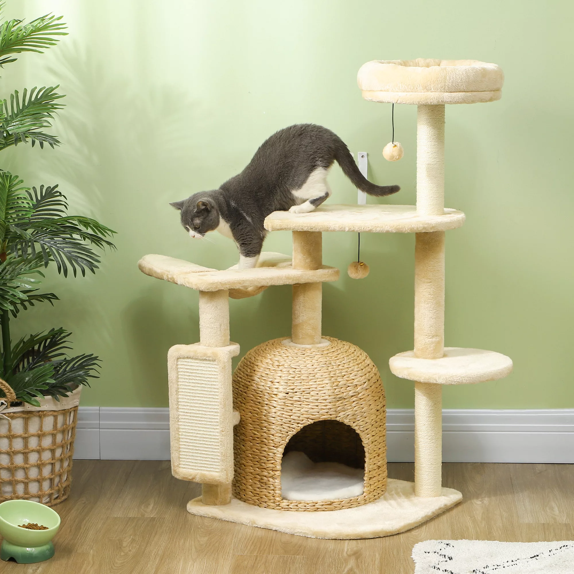 PawHut Kratzbaum 112 cm Katzenbaum mit Katzenhöhle, Bett, Spielbälle, Katze günstig online kaufen