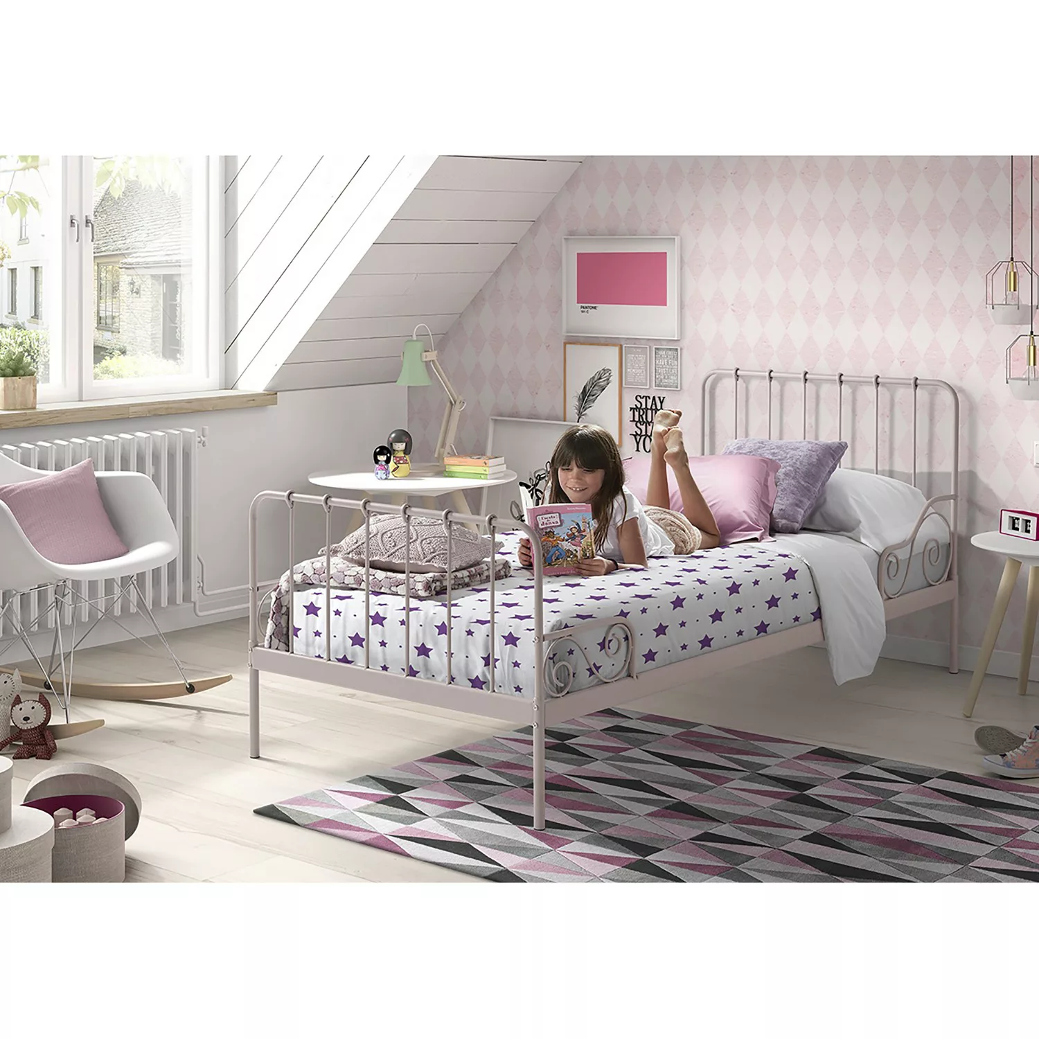 Natur24 Kinderbett Metallbett Alice Liegefläche rosa 90 x 200 cm günstig online kaufen