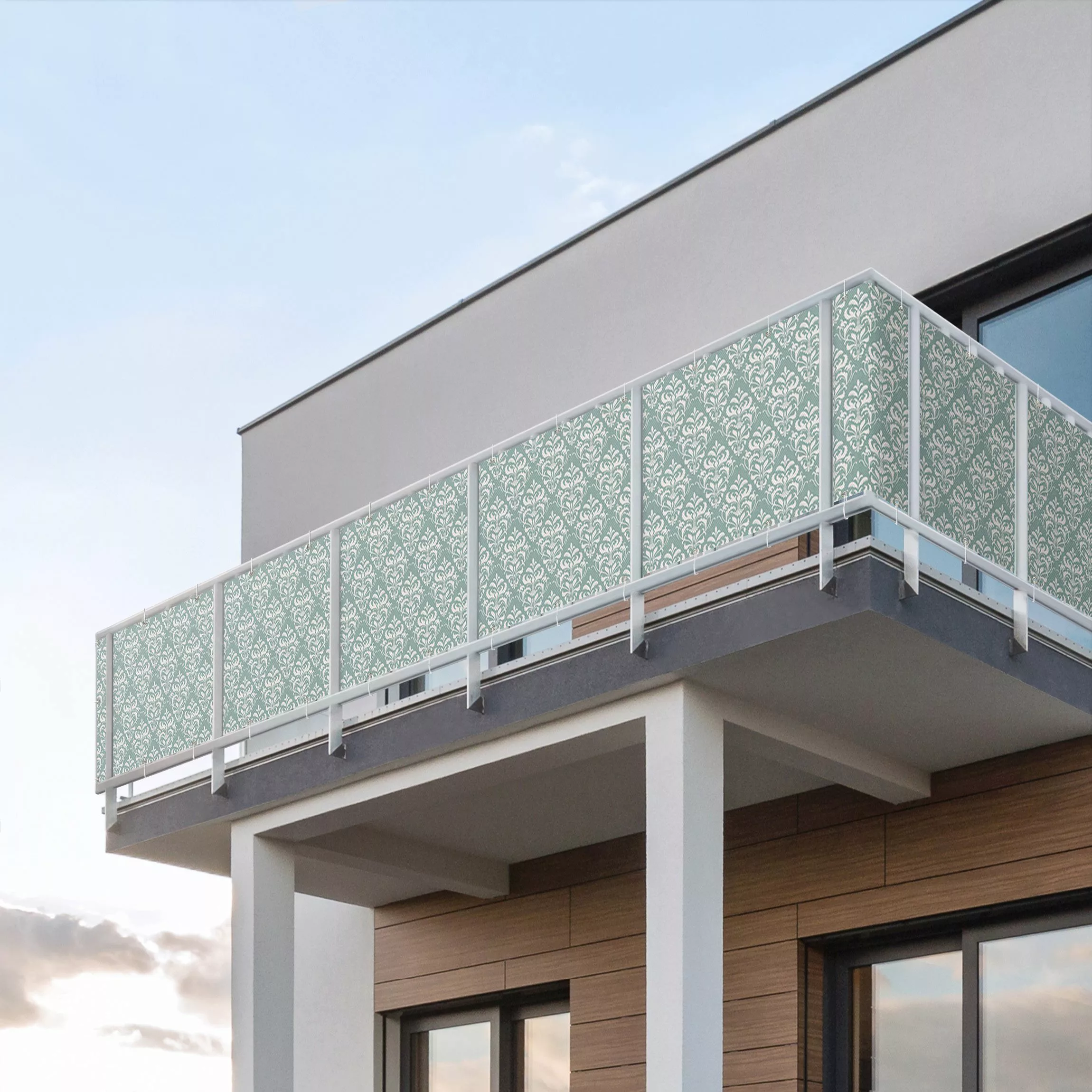 Balkon Sichtschutz Barock Damast mit Rahmen günstig online kaufen