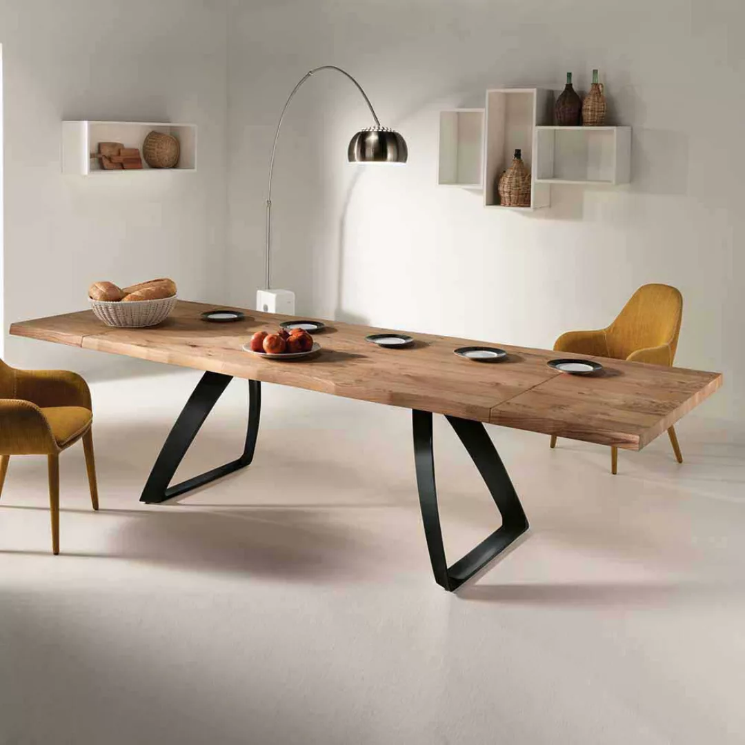 Design Esstisch mit Baumkante aus Eiche verlängerbar günstig online kaufen