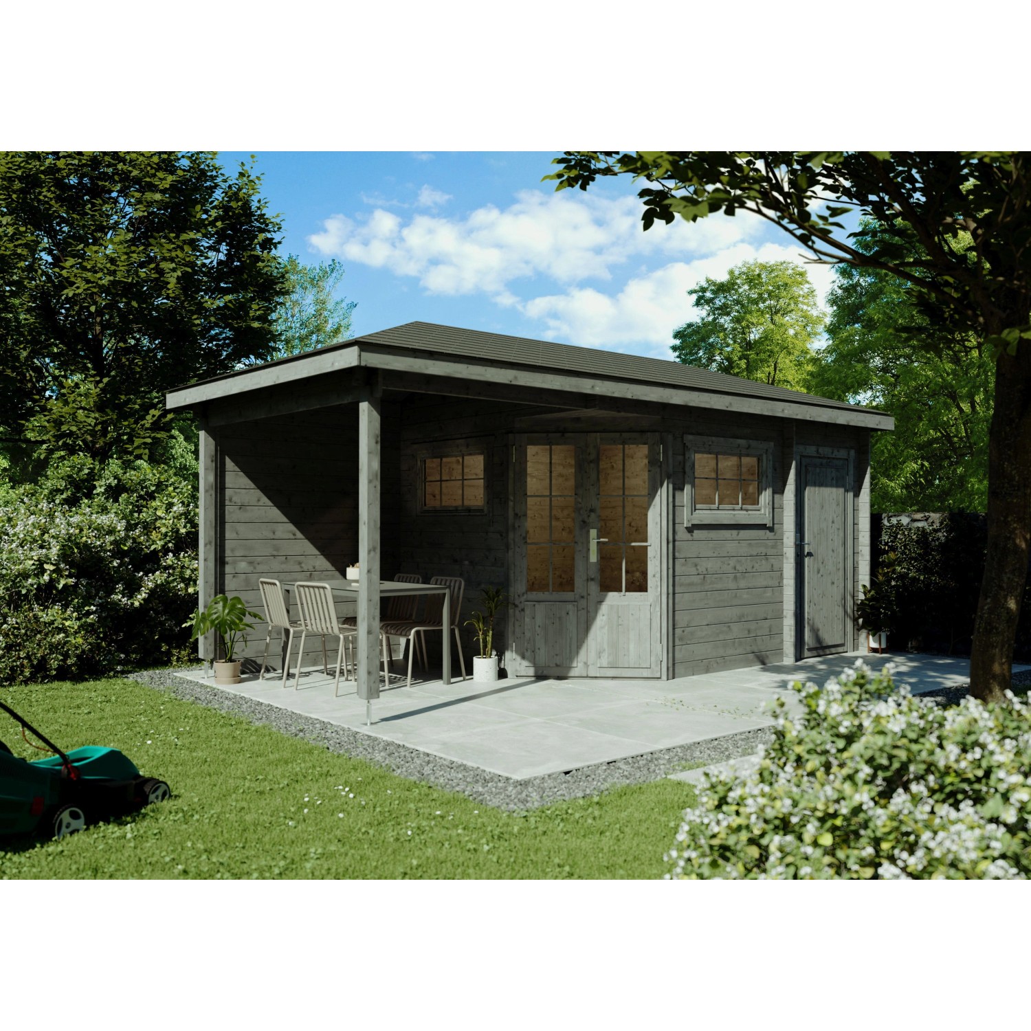 Fjordholz 5-Eck Gartenhaus Modell Evelyn 2E Grau Imprägniert günstig online kaufen