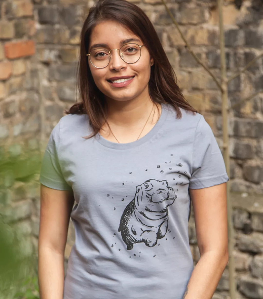 Nick Nilpferd - Fair Wear Frauen T-shirt - Lavagrey günstig online kaufen