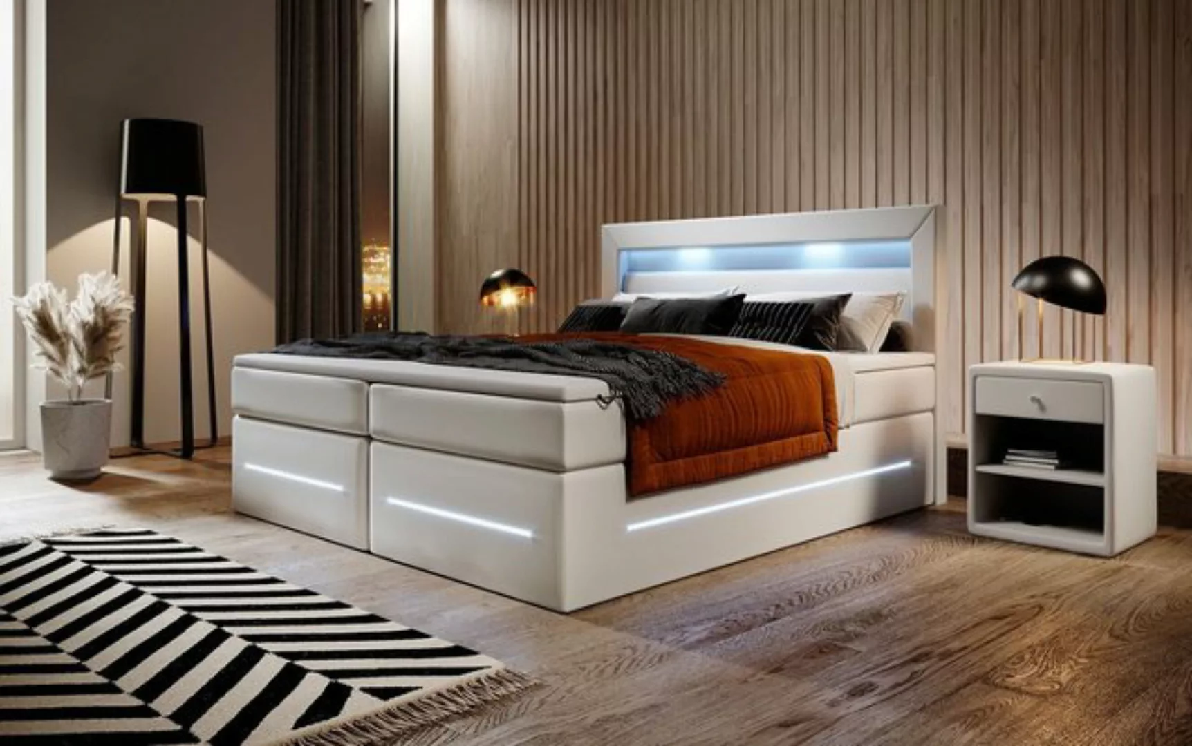 Baidani Boxspringbett Boxspringbett Sevilla mit LED und Stauraum günstig online kaufen