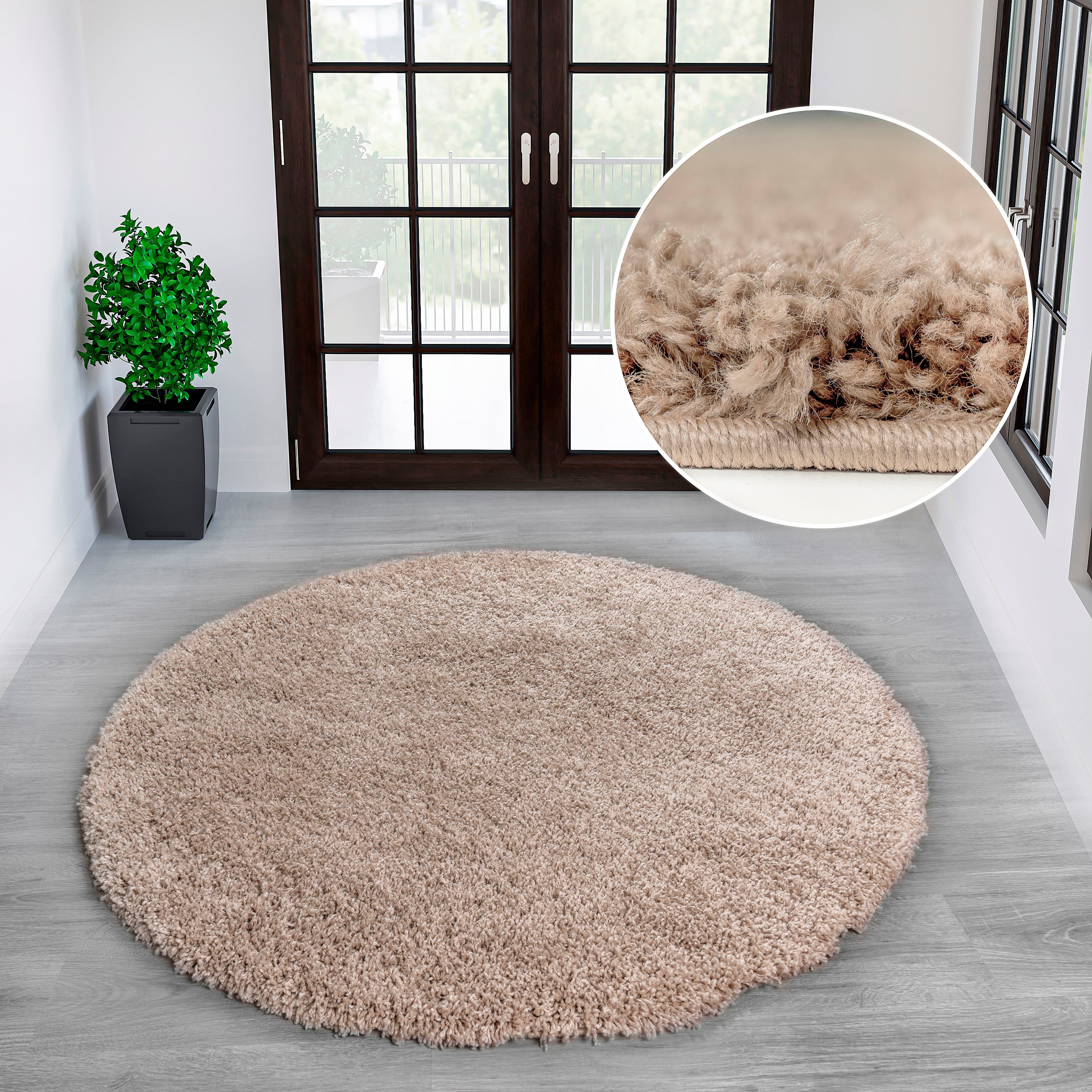 my home Teppich »Viva Teppich rund«, rund, 45 mm Höhe, Uni-Farben, einfarbi günstig online kaufen