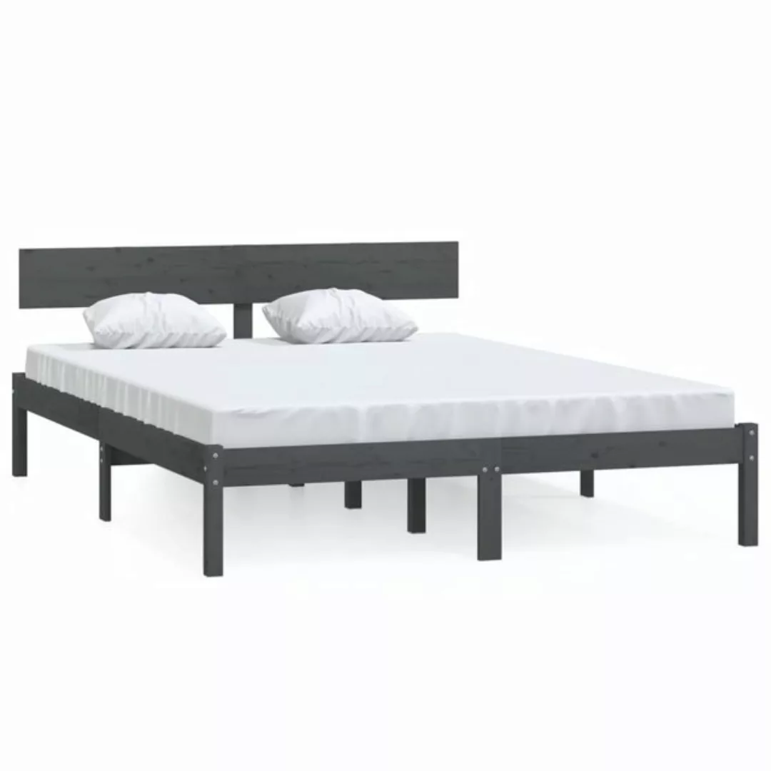 furnicato Bett Massivholzbett Grau Kiefer 200x200 cm günstig online kaufen