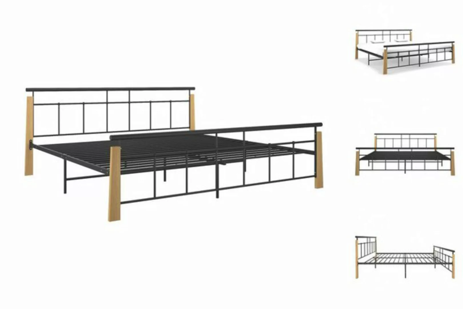 vidaXL Bettgestell Bettgestell Metall und Massivholz Eiche 200x200 cm Doppe günstig online kaufen