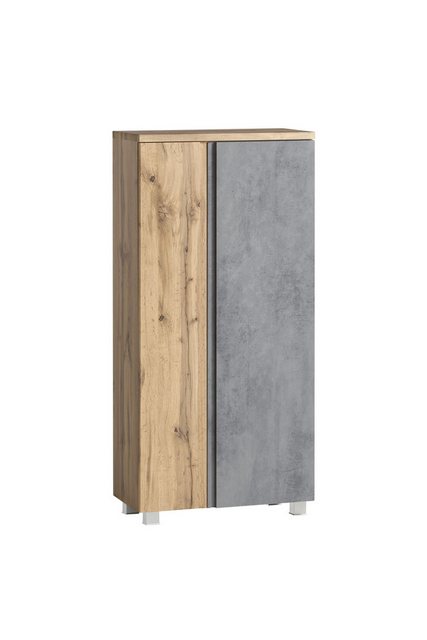 freiraum Midischrank Paris in Betongrau / Wotaneiche, MDF - 65x130x35cm (Bx günstig online kaufen