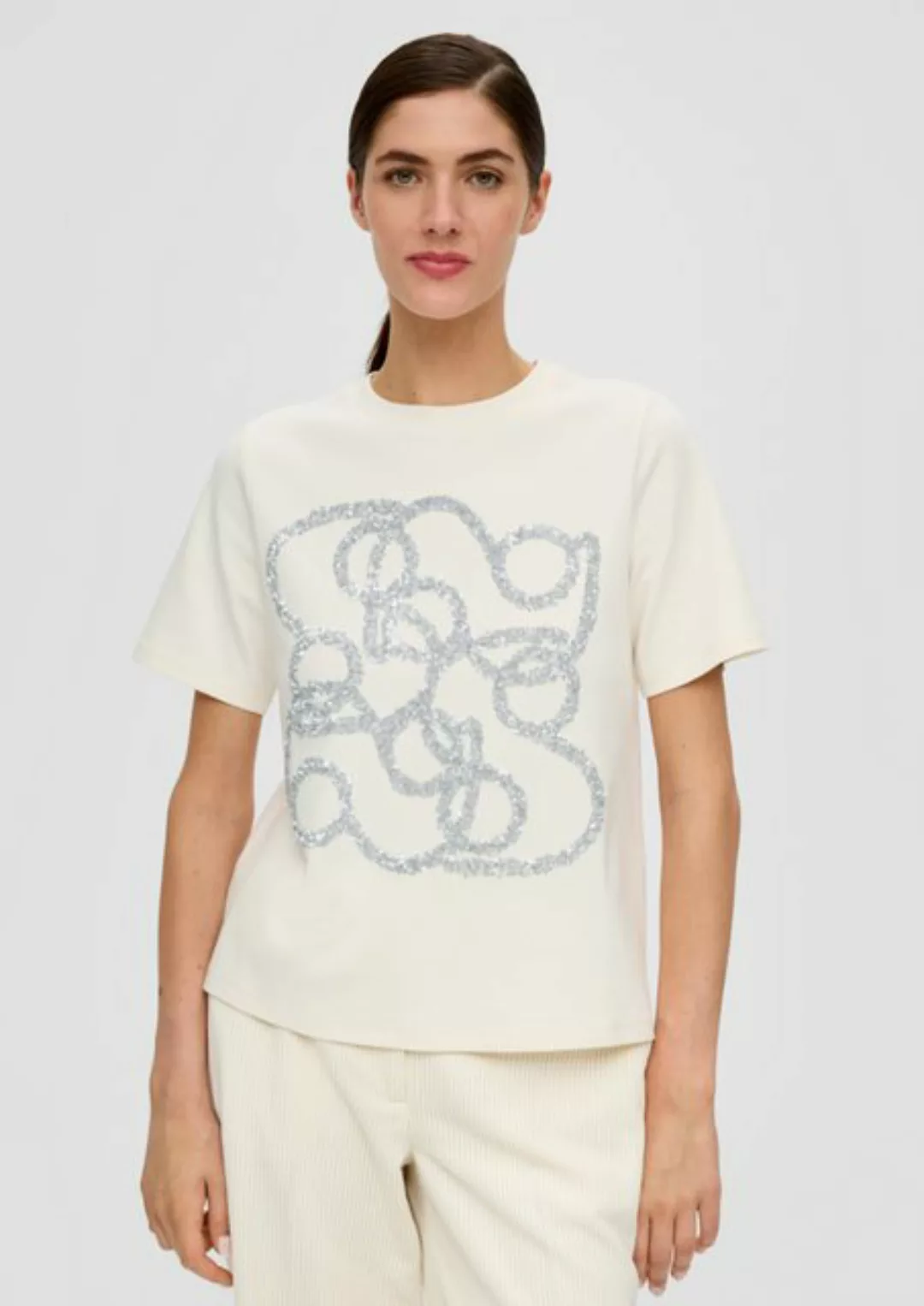 s.Oliver BLACK LABEL Kurzarmshirt T-Shirt aus Baumwolle Pailletten günstig online kaufen