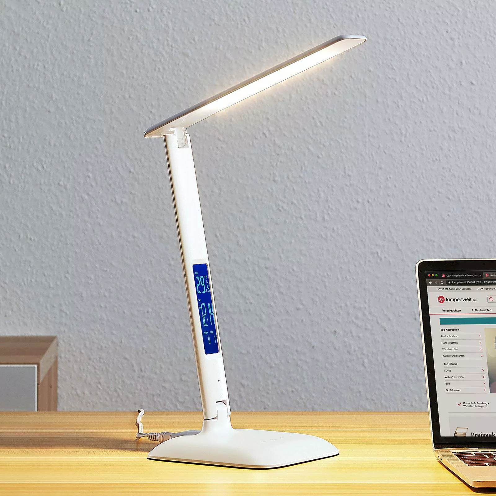 Lindby  LED-Tischlampe Ludmilla, Höhe 34 cm, weiß, Display günstig online kaufen