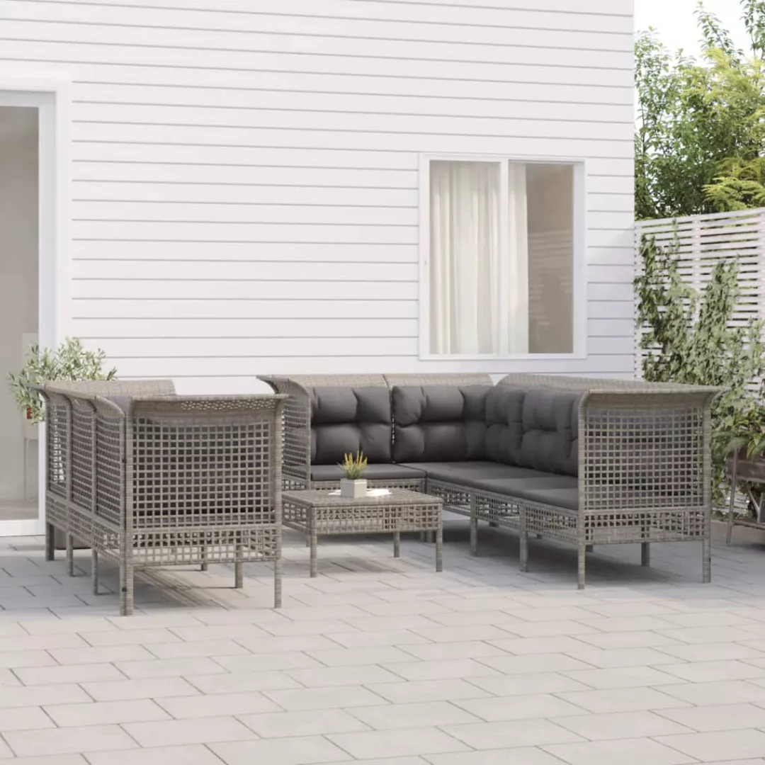 Vidaxl 9-tlg. Garten-lounge-set Mit Kissen Grau Poly Rattan günstig online kaufen