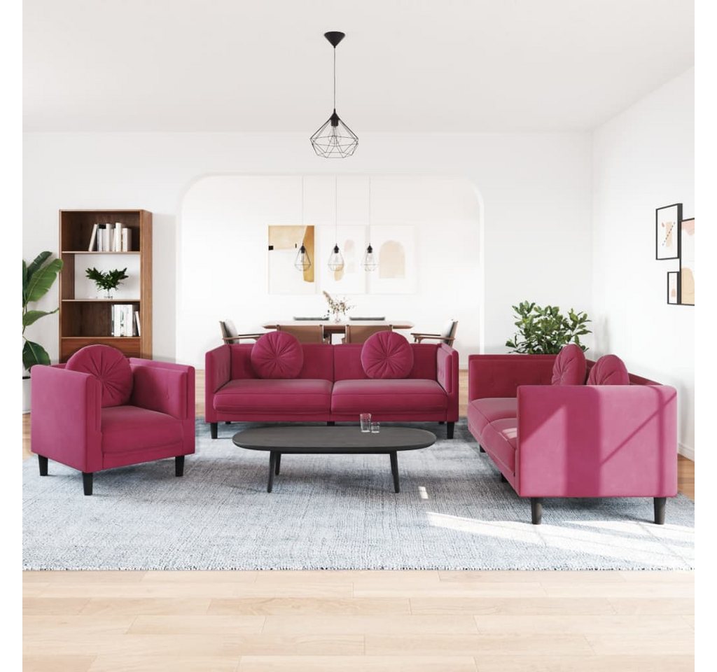 vidaXL Sofa 3-tlg. Sofagarnitur mit Kissen Weinrot Samt günstig online kaufen