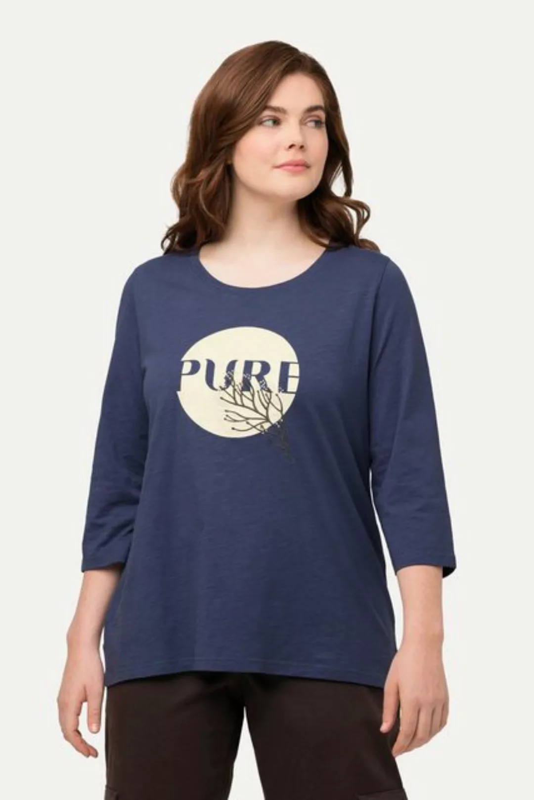 Ulla Popken Rundhalsshirt Shirt PURE Classic Rundhals 3/4-Arm Biobaumwolle günstig online kaufen