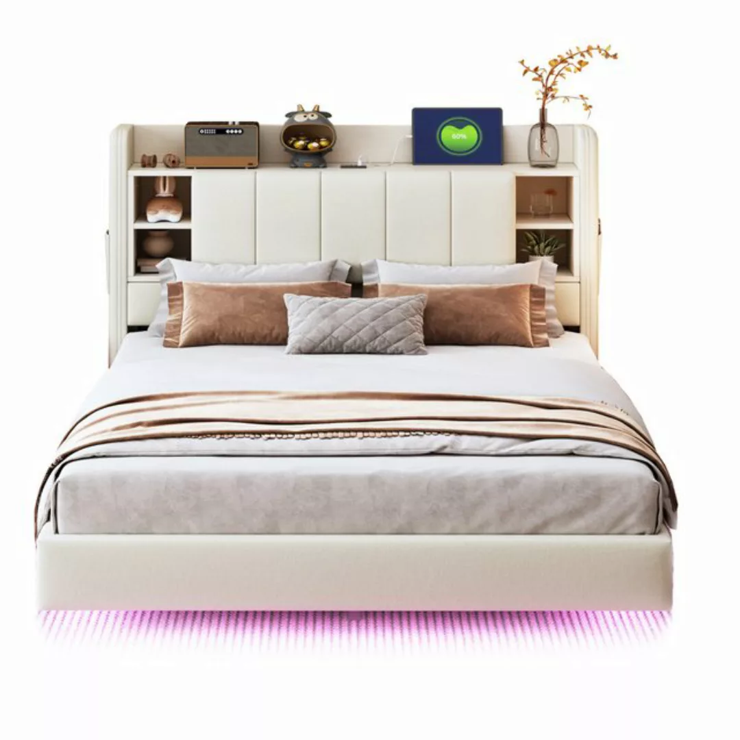 Gotagee Polsterbett Doppelbett LED Jugendbett Einzelbett Mit USB-Steckdose günstig online kaufen