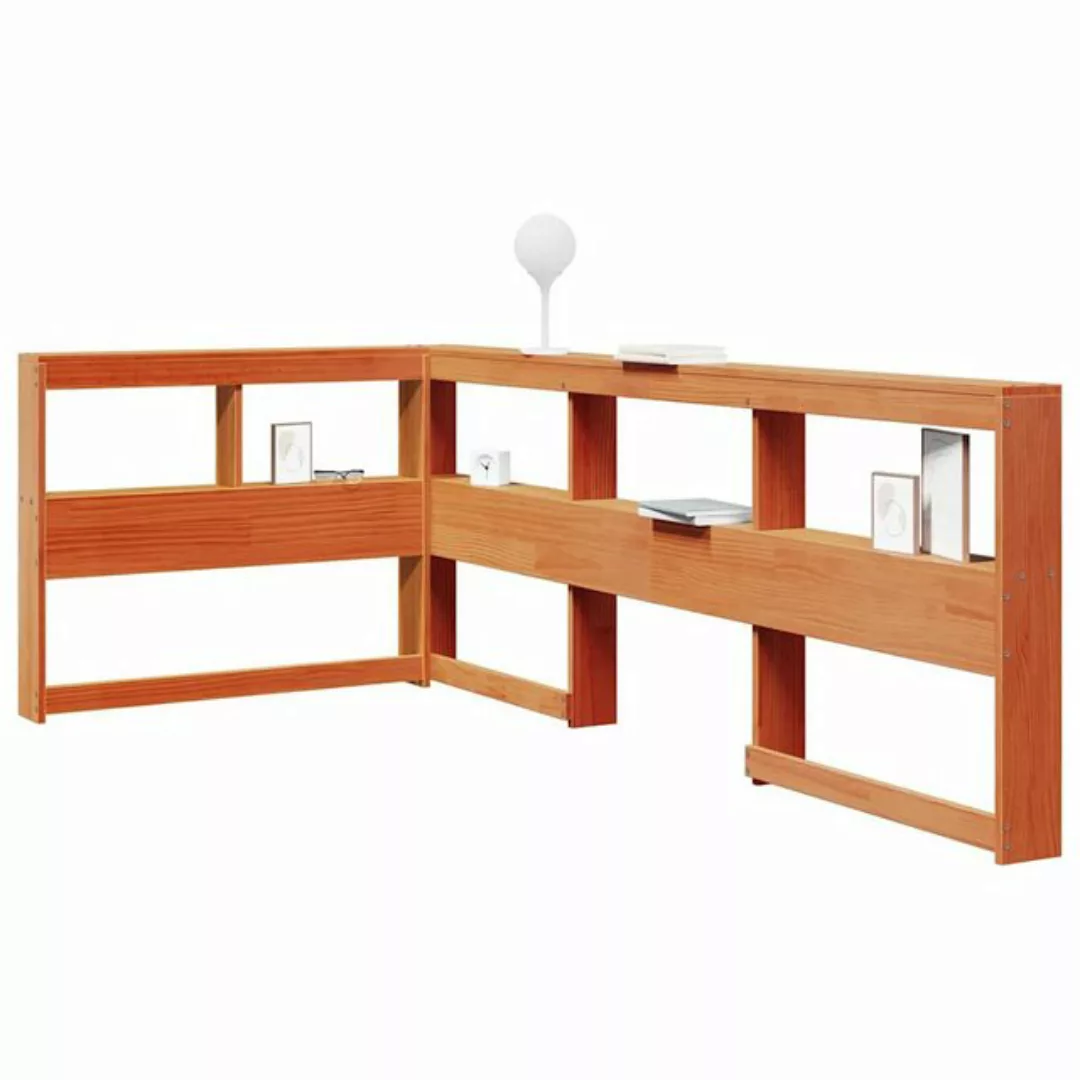 vidaXL Bett, Kopfteil mit Bücherregal L-Form Wachsbraun 100 cm Massivholz günstig online kaufen