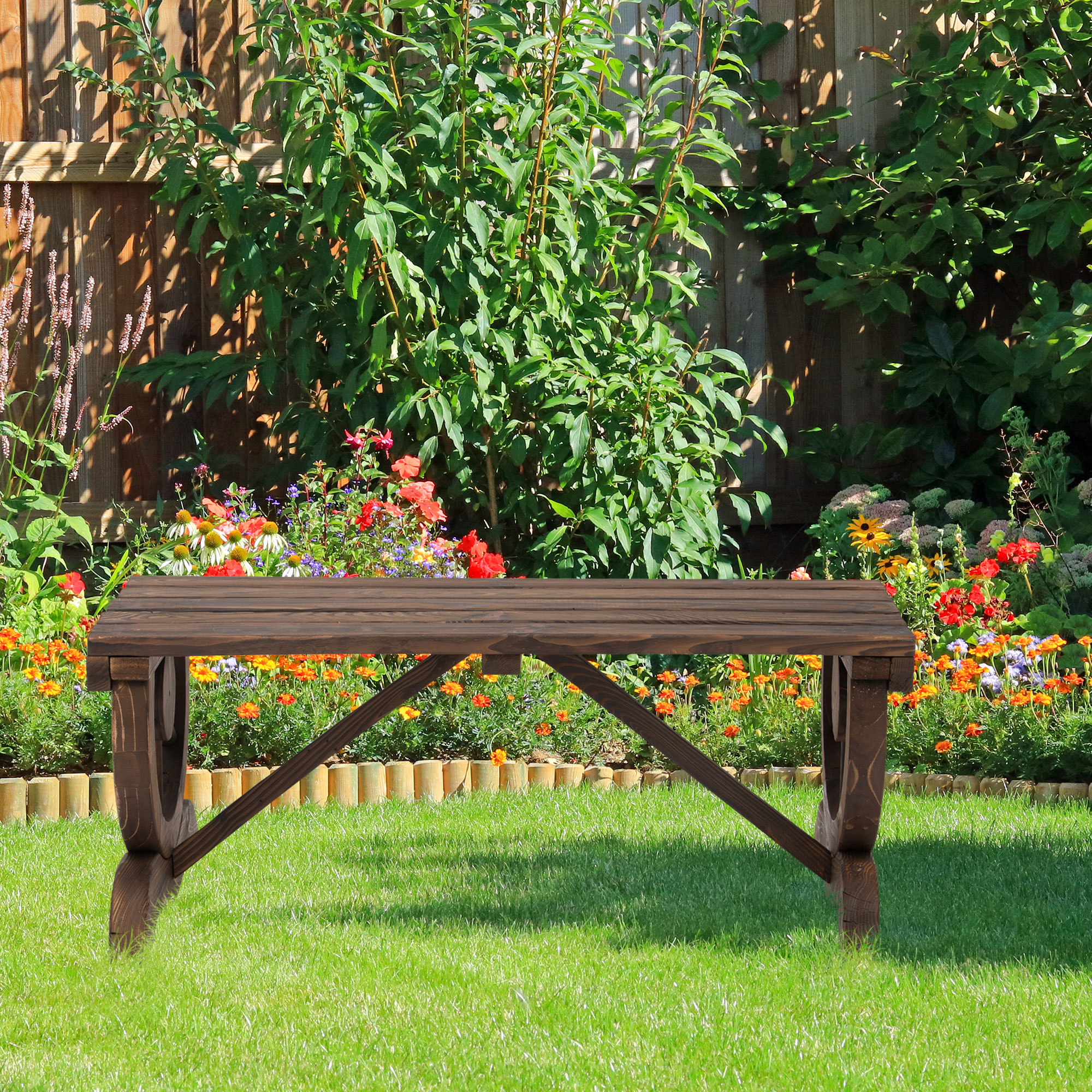 Outsunny Gartenbank Holz wetterfest 98 x 50 x 39,5 cm, rustikale Sitzbank f günstig online kaufen