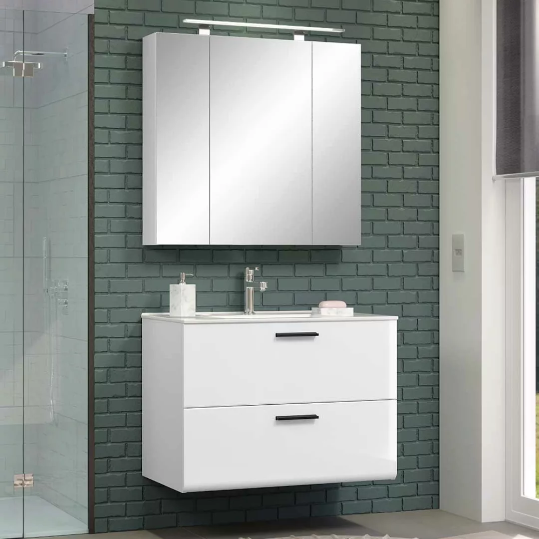 Badmöbel Set mit Spiegelschrank in Weiß die Wandmontage (zweiteilig) günstig online kaufen