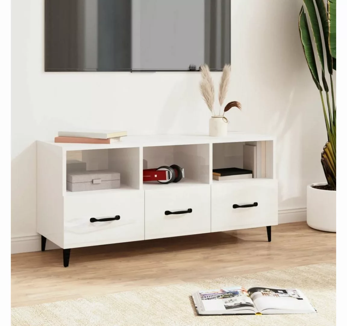 furnicato TV-Schrank Hochglanz-Weiß 102x35x50 cm Holzwerkstoff günstig online kaufen