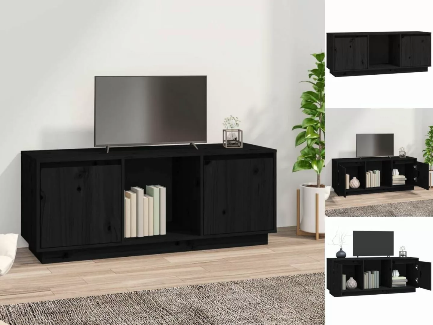 vidaXL TV-Schrank TV-Schrank Schwarz 110,5x35x44 cm Massivholz Kiefer Sideb günstig online kaufen