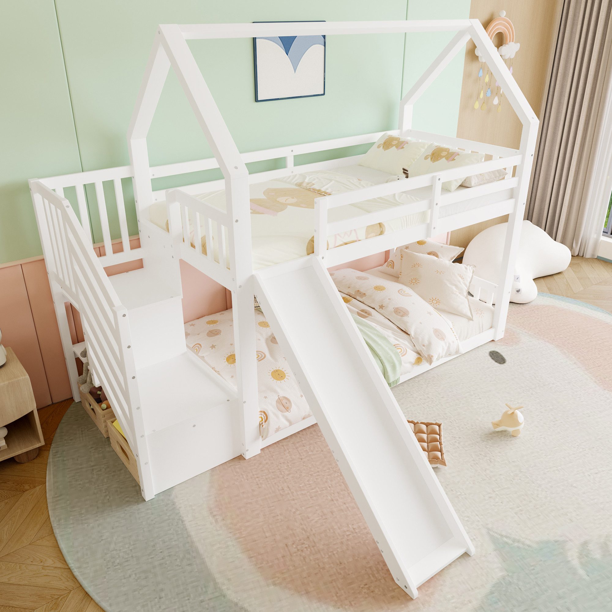 STILVORA Etagenbett 90x200 Kinderbett mit Rutsche,Hausbett günstig online kaufen