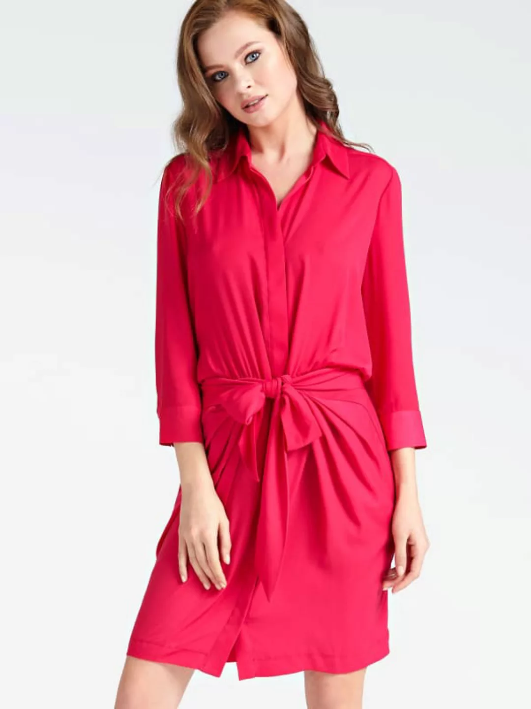 Kleid 3/4-Ärmel Knoten Vorne günstig online kaufen