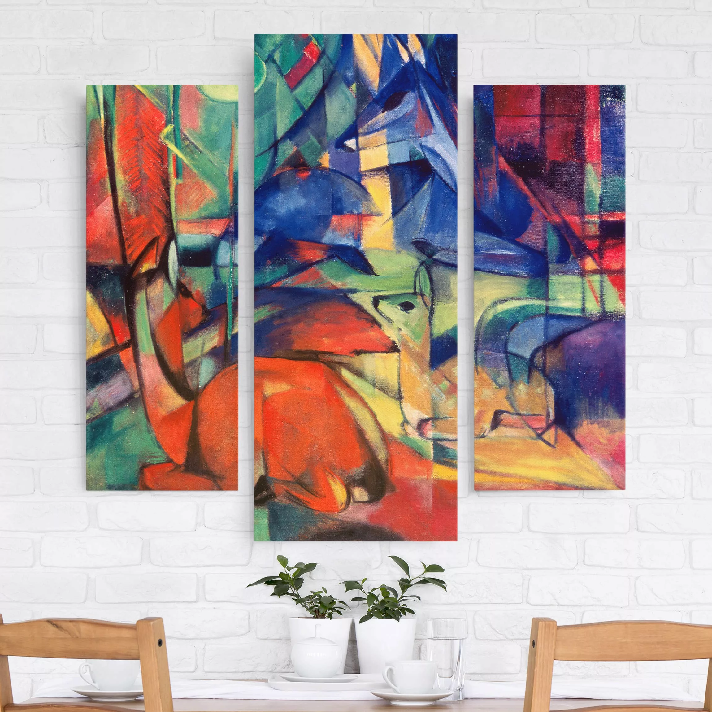 3-teiliges Leinwandbild Abstrakt - Querformat Franz Marc - Rehe im Walde günstig online kaufen